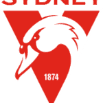 Sydney Swans emblem featuring a fierce eagle head and red V shape.