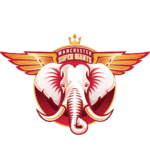 Manchester Super Giants basketball team logo with elephant and wings.