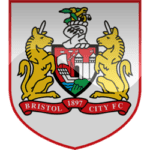 Bristol City FC crest featuring two golden unicorns and a shield with a lion and a ship.