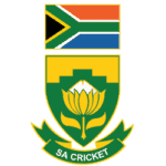 South African cricket emblem with flag and lotus flower design.