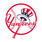 Yankees logo with baseball and patriotic hat for New York Yankees.