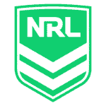 NRL logo featuring green shield with black text and chevrons for branding.